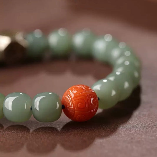 Polygonal Beads Natural Emerald Jade Stone Bracelet