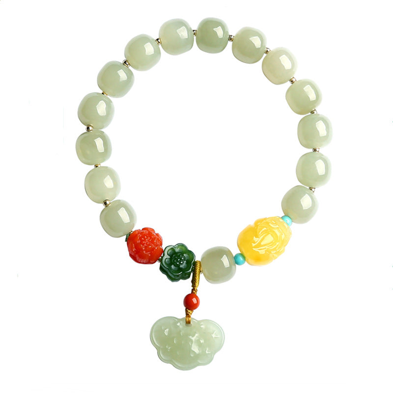 Colorful Flower Natural Emerald Jade Stone Bracelet