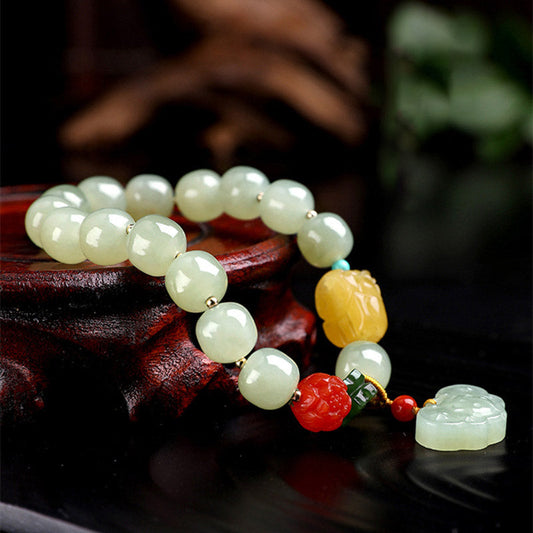Colorful Flower Natural Emerald Jade Stone Bracelet
