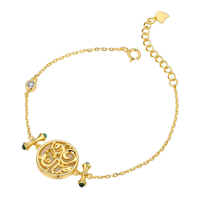 Dragon Phoenix  Natural Emerald Jade Stone Bracelet