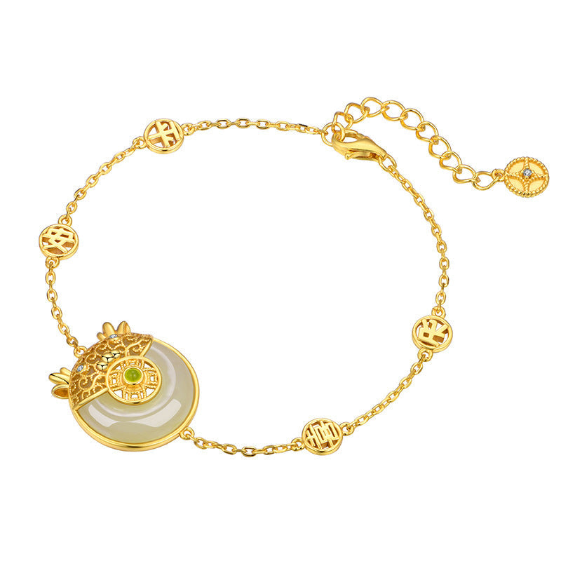 Cute Dragon Filigree Natural Emerald Jade Stone Bracelet