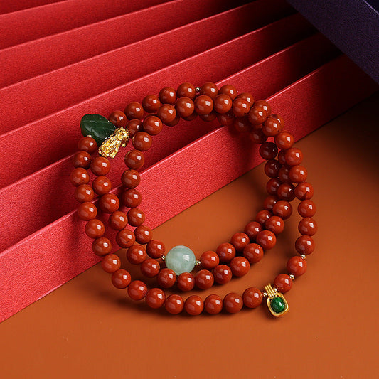 PiYao  Natural Red Agate Rosary Bracelet