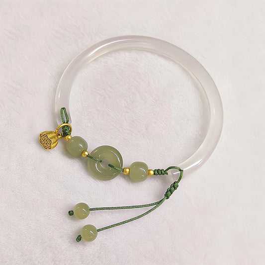 Braided Lotus Natural Emerald Jade Stone Bracelet