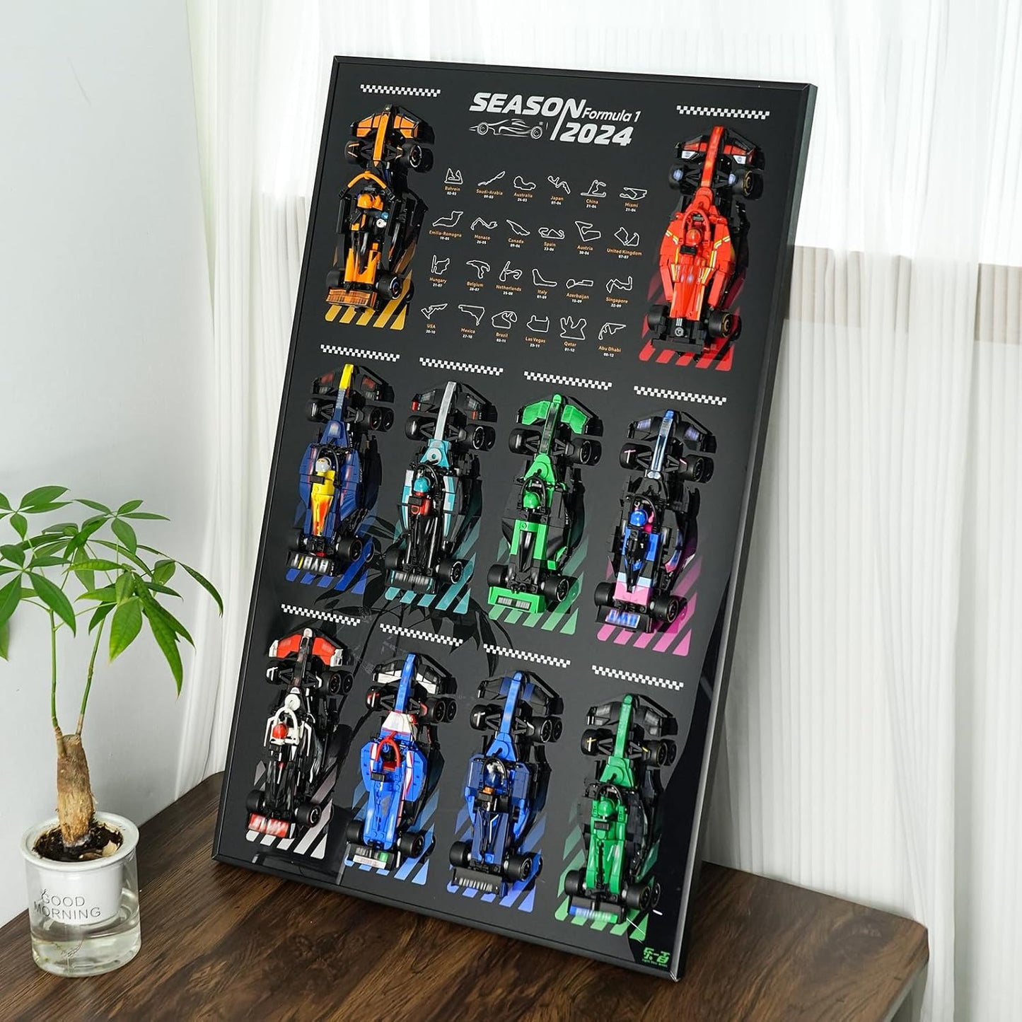 F1 2024 Season 12-Car Diecast Racing Model Collection with Track Map Background