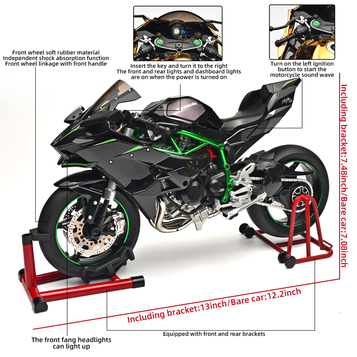 Kawasaki H2R 1:6 Scale Diecast Racing Motorcycle Model – Premium Alloy Collectible