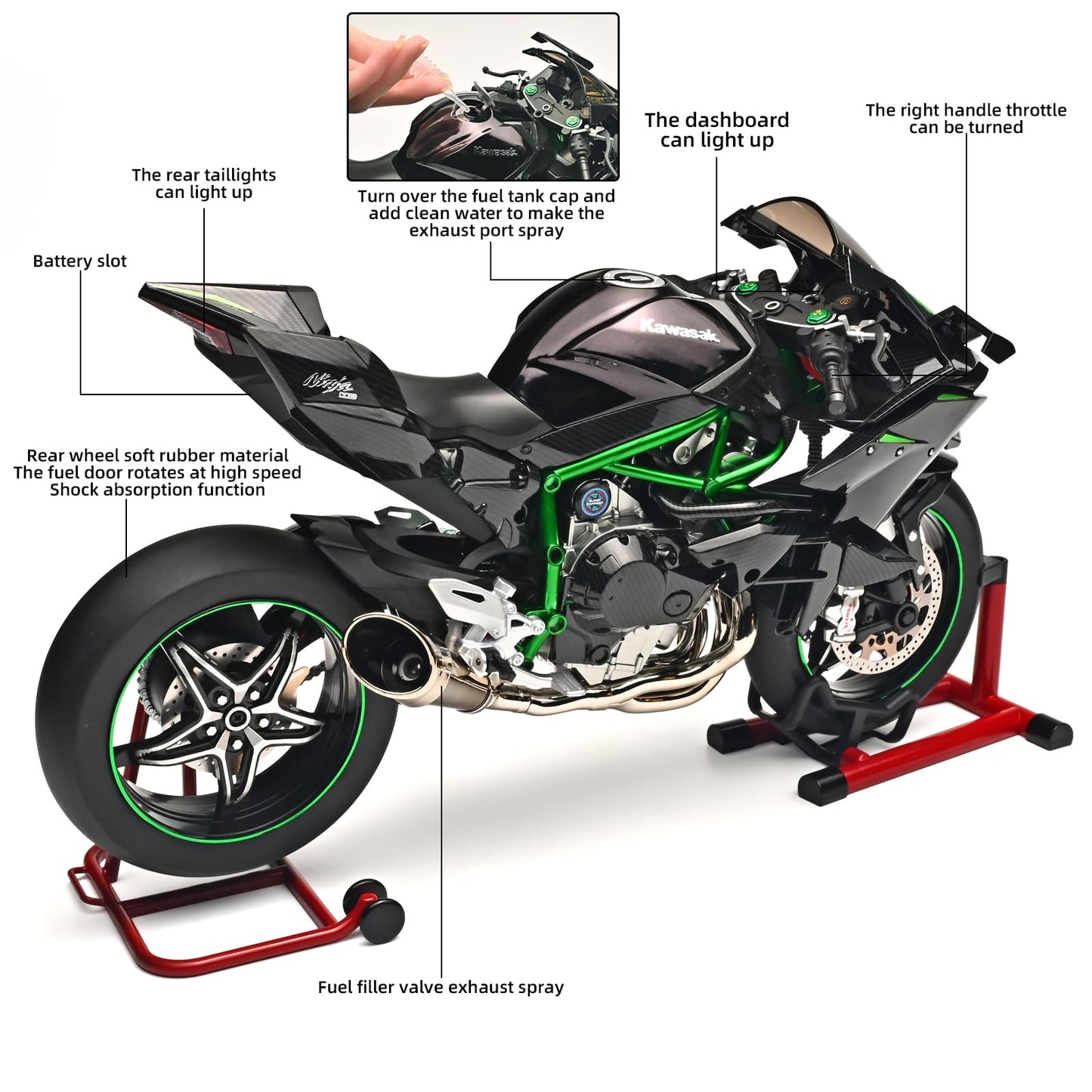 Kawasaki H2R 1:6 Scale Diecast Racing Motorcycle Model – Premium Alloy Collectible