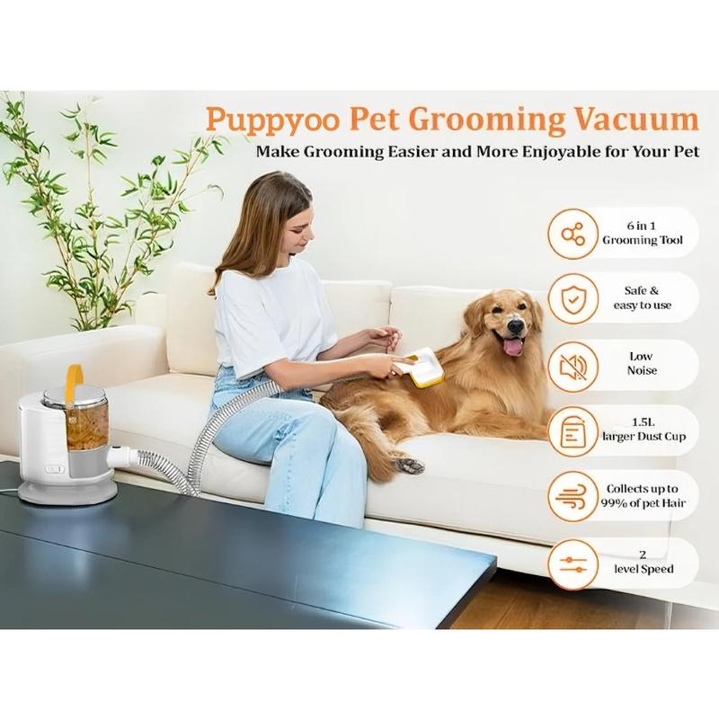 Pet Grooming and Vacuum Cleaner for Dogs & Cats, 12000Pa Suction, 1.5L Dust Cup, Hair Clipper & Remover Roller, 5-in-1 Grooming Kit