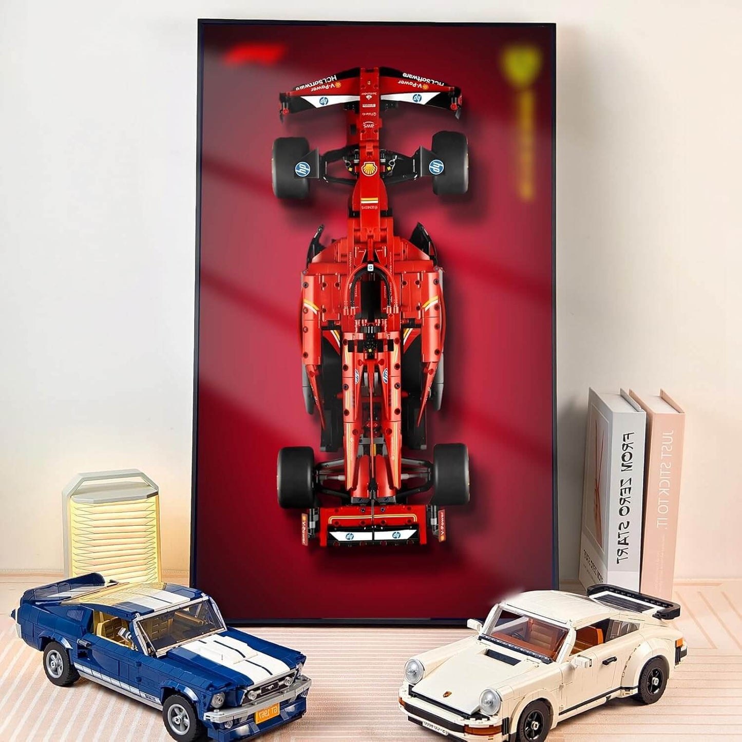 Framed Brick F1 Car Wall Display — Ready-to-Hang Motorsport Wall Art (Pre-mounted Model Included)