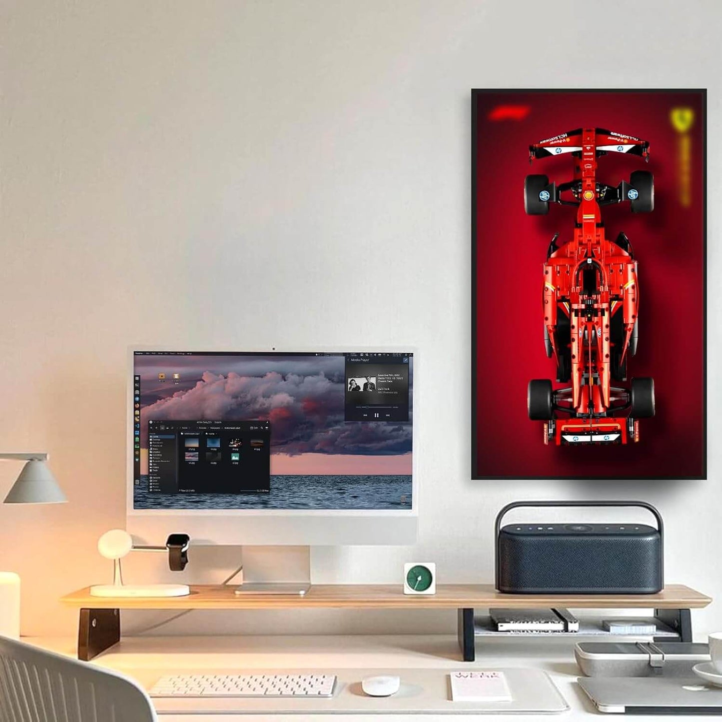 Framed Brick F1 Car Wall Display — Ready-to-Hang Motorsport Wall Art (Pre-mounted Model Included)