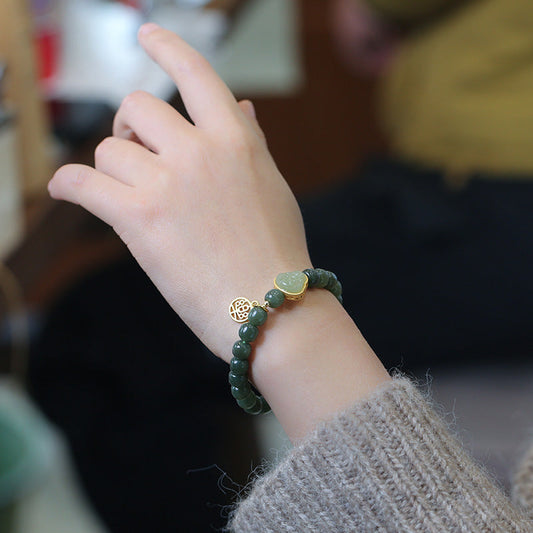 Maitreya Buddha  Natural Emerald Jade stone Bracelet