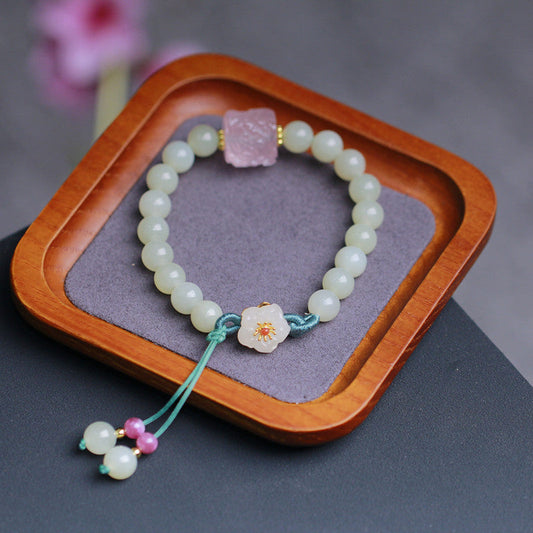 Sun flowers  Natural Emerald Jade stone Tassel Bracelet