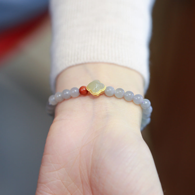 Four Leaf Clover  Smoked Purple Jade Blacelet