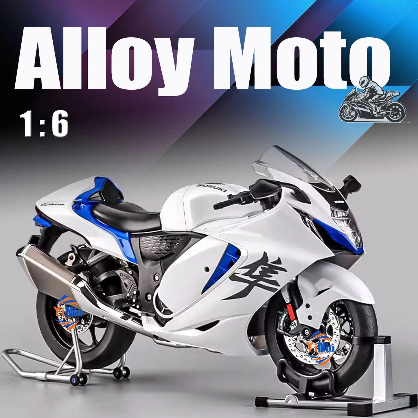 1:6 Suzuki Hayabusa 1300R Diecast Alloy Motorcycle Model w/ Ignition Start White