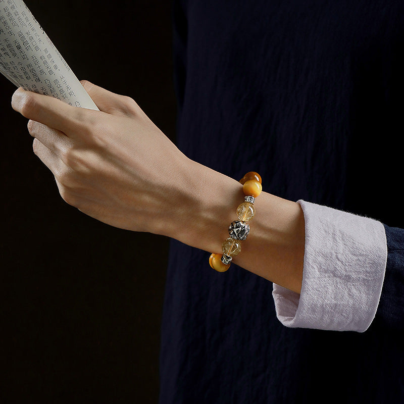 Brave troops natural tiger eye stone bracelet