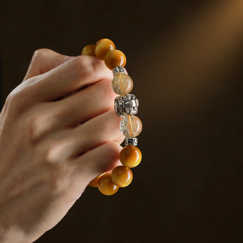 Brave troops natural tiger eye stone bracelet
