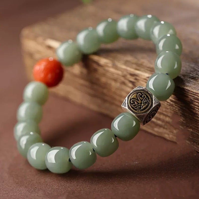 Polygonal Beads Natural Emerald Jade Stone Bracelet