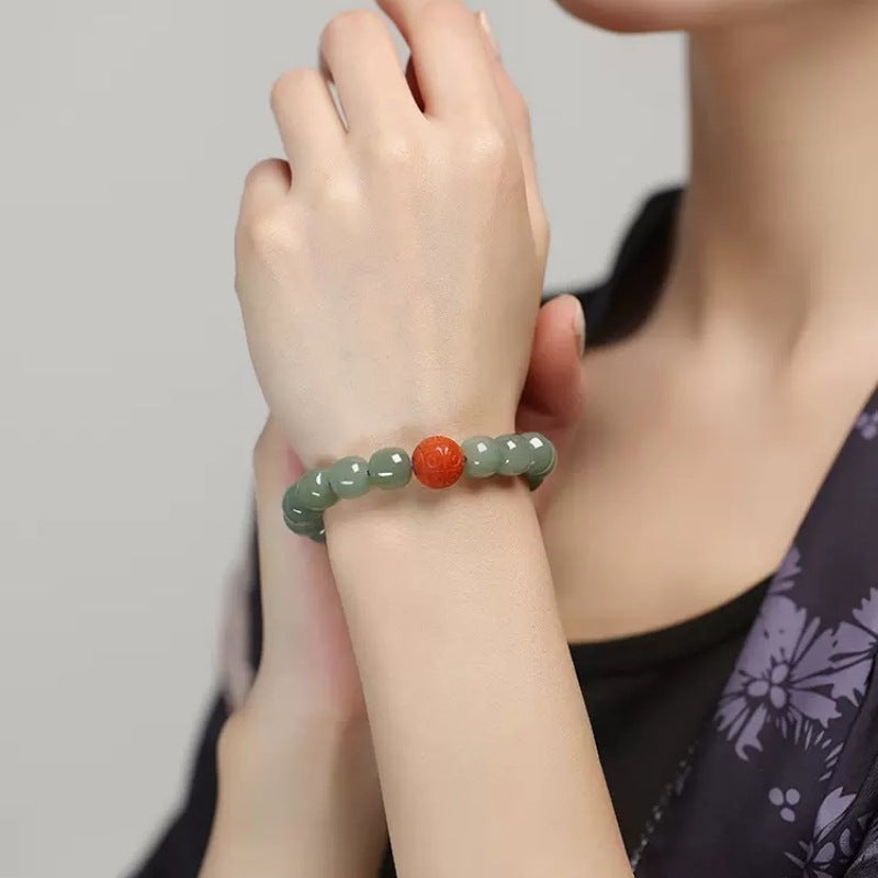 Polygonal Beads Natural Emerald Jade Stone Bracelet