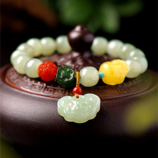 Colorful Flower Natural Emerald Jade Stone Bracelet