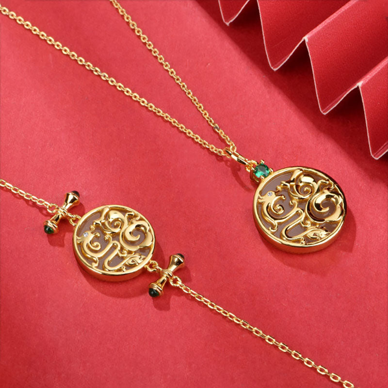 Dragon Phoenix  Natural Emerald Jade Stone Bracelet