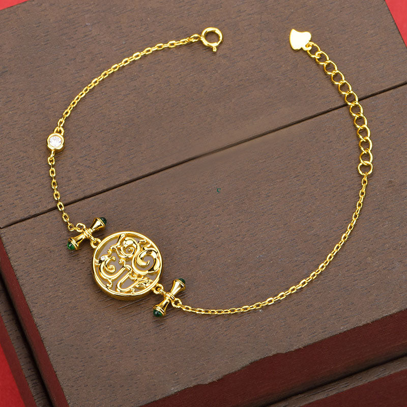 Dragon Phoenix  Natural Emerald Jade Stone Bracelet