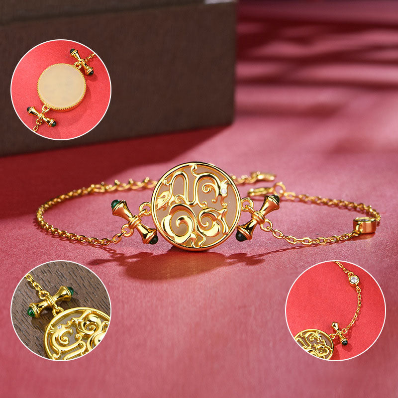 Dragon Phoenix  Natural Emerald Jade Stone Bracelet