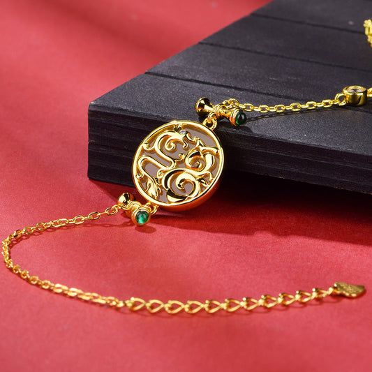 Dragon Phoenix  Natural Emerald Jade Stone Bracelet