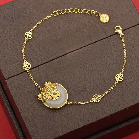 Cute Dragon Filigree Natural Emerald Jade Stone Bracelet