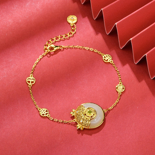 Cute Dragon Filigree Natural Emerald Jade Stone Bracelet