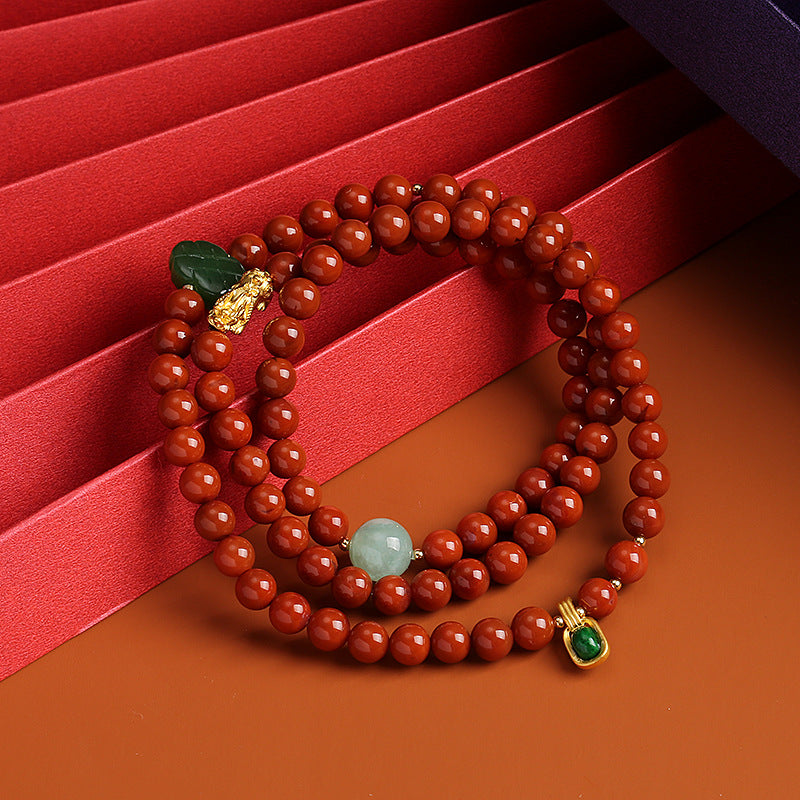 PiYao  Natural Red Agate Rosary Bracelet