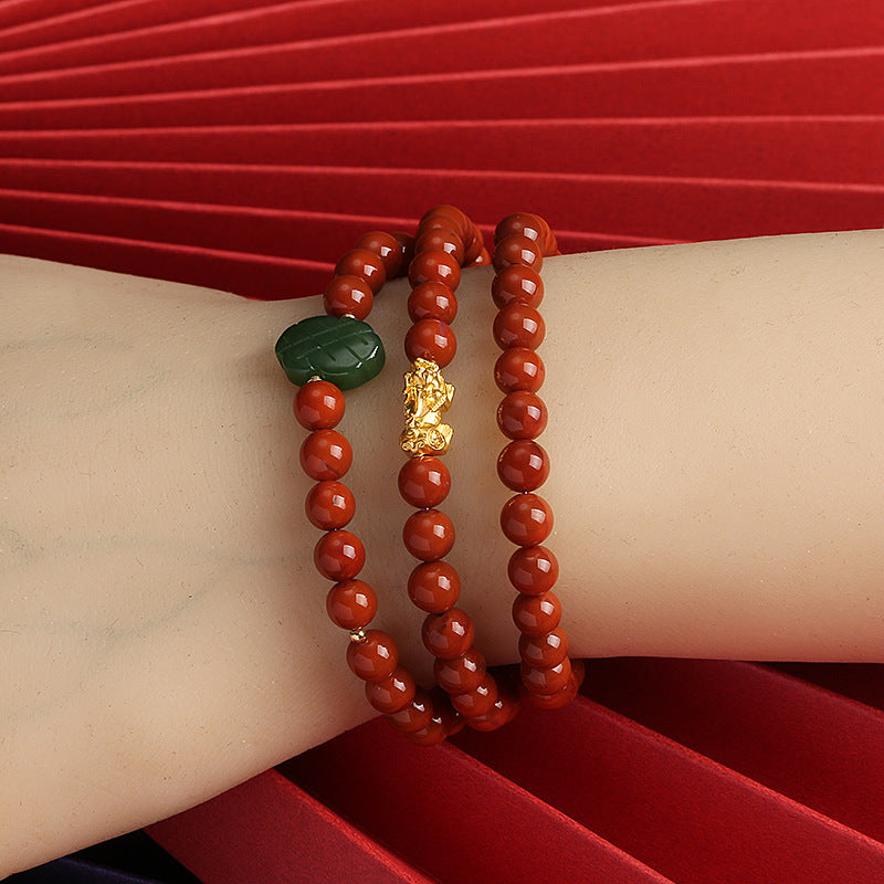 PiYao  Natural Red Agate Rosary Bracelet