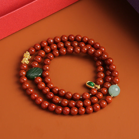PiYao  Natural Red Agate Rosary Bracelet