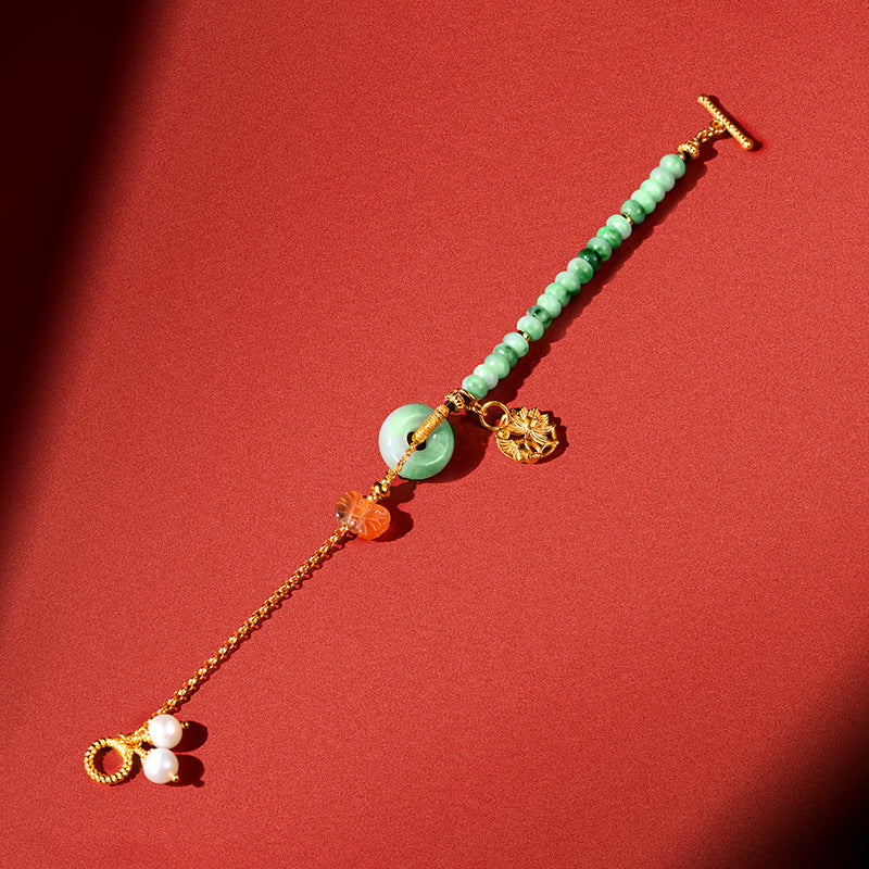 Lotus Butterfly Natural Emerald Jade Stone Bracelet