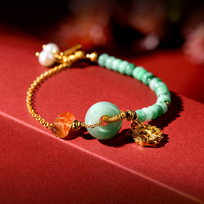 Lotus Butterfly Natural Emerald Jade Stone Bracelet