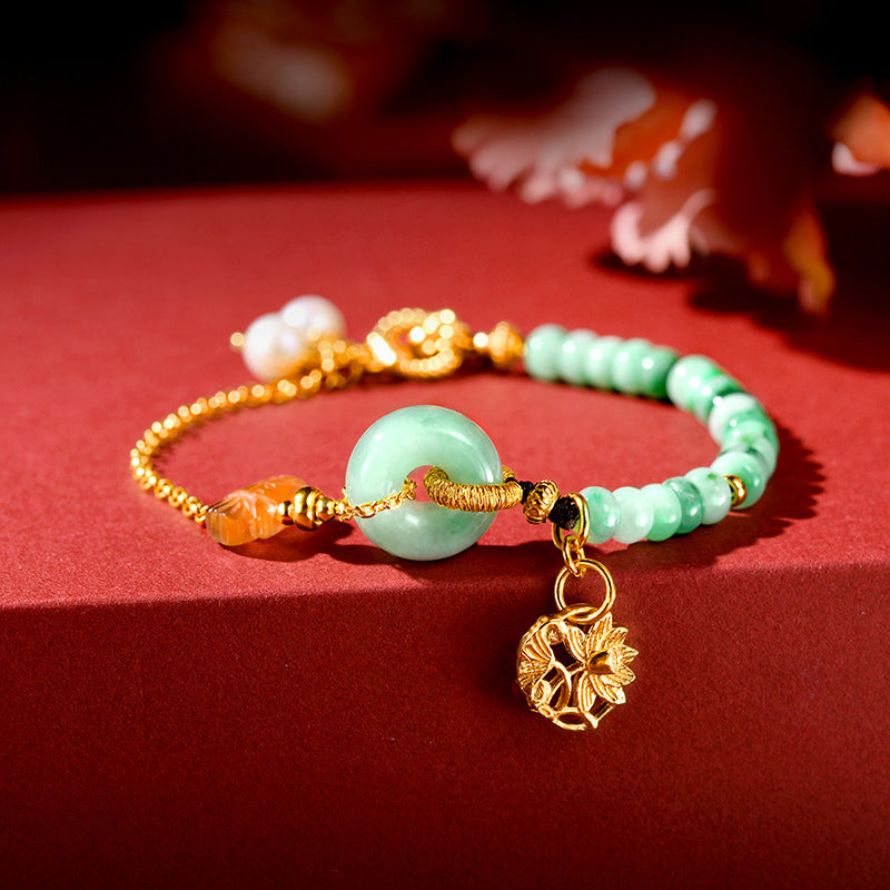 Lotus Butterfly Natural Emerald Jade Stone Bracelet