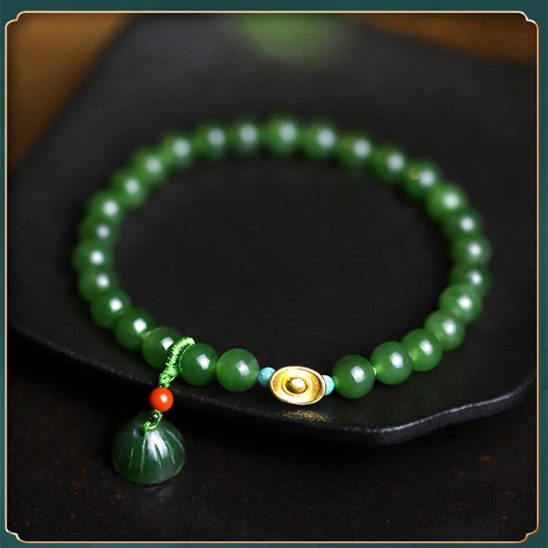 Lotus pod Natural Emerald Jade Stone Necklace