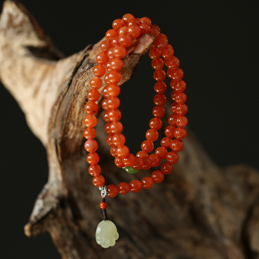 Natural Red Agate & Emerald Jade Stone Rosary Bracelet