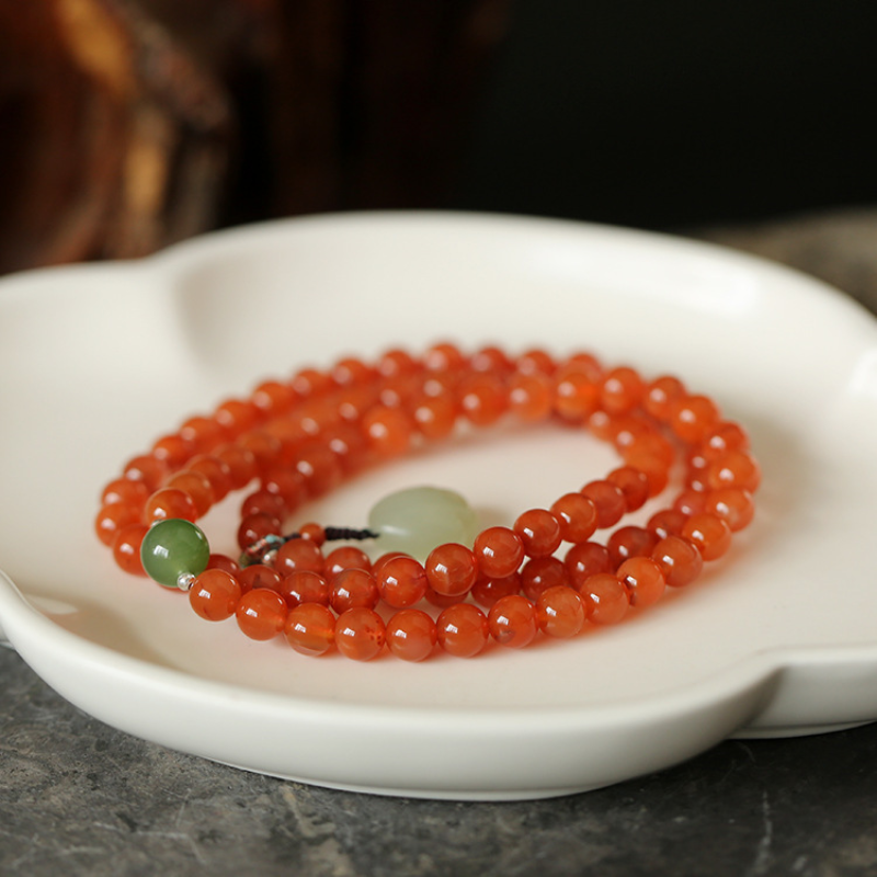 Natural Red Agate & Emerald Jade Stone Rosary Bracelet