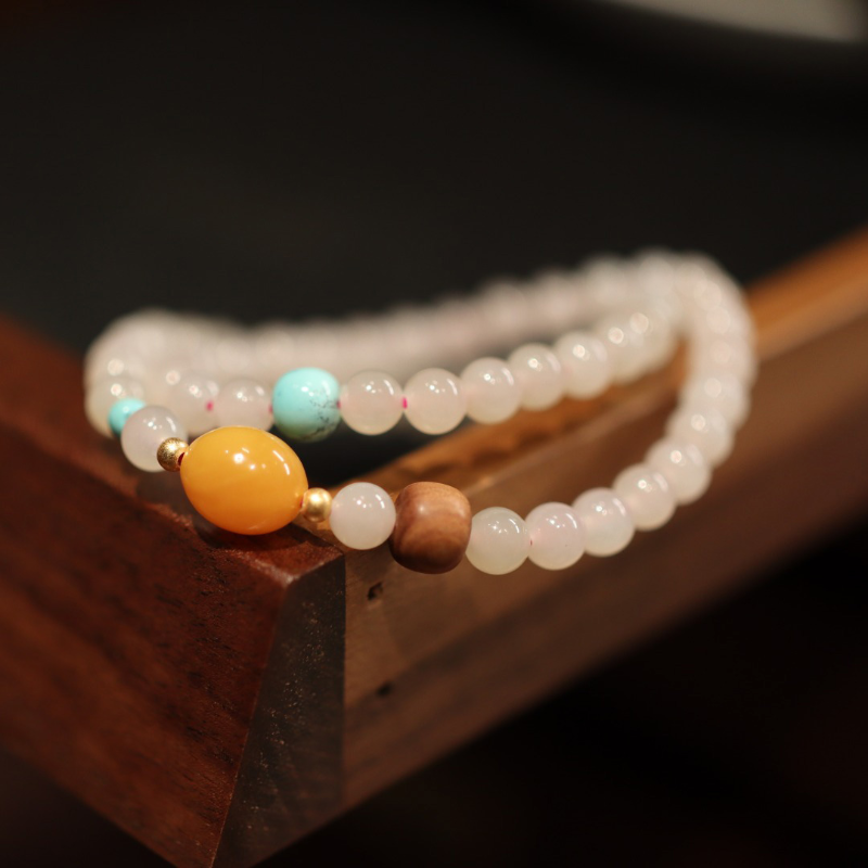 Natural Powder Jade Stone &  Amber Bracelet