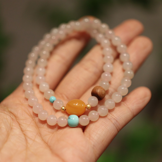 Natural Powder Jade Stone &  Amber Bracelet