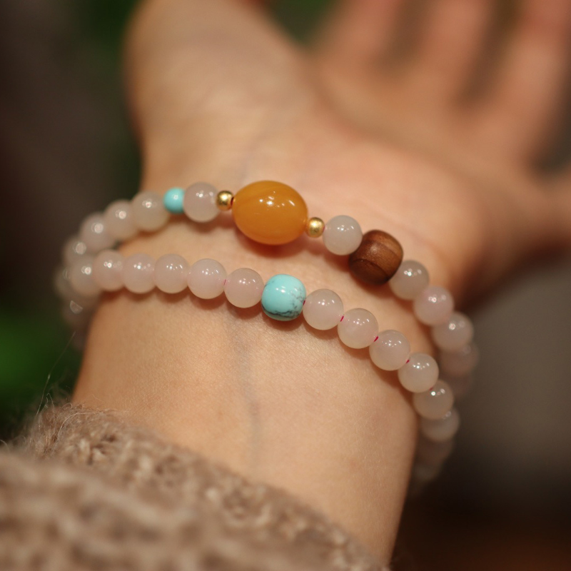 Natural Powder Jade Stone &  Amber Bracelet