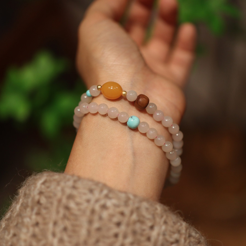 Natural Powder Jade Stone &  Amber Bracelet