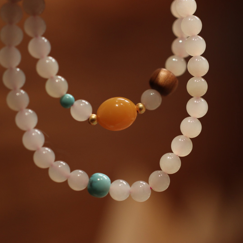 Natural Powder Jade Stone &  Amber Bracelet