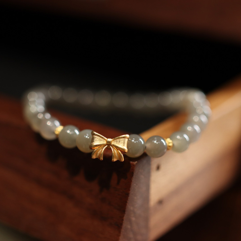 Bow  Smoked Purple Jade Single Wrap Bracelet