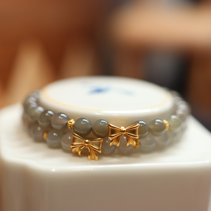 Bow  Smoked Purple Jade Single Wrap Bracelet