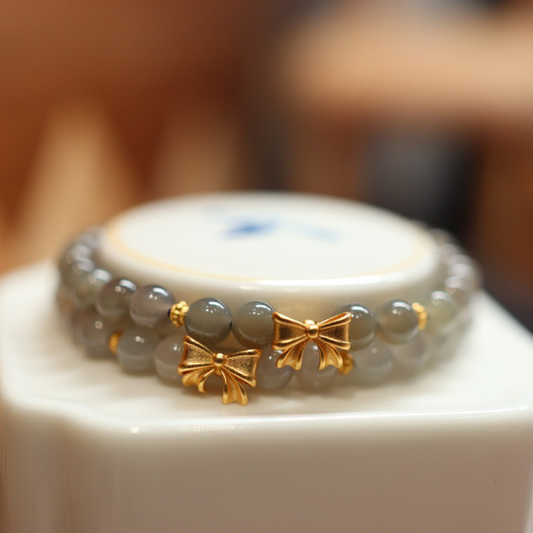 Bow  Smoked Purple Jade Single Wrap Bracelet