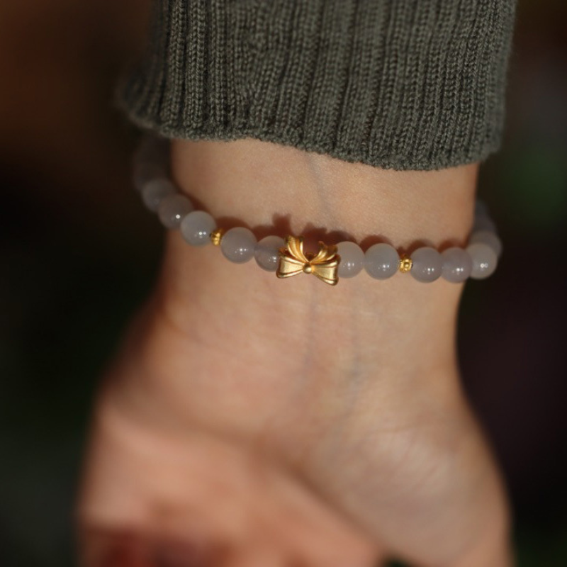 Bow  Smoked Purple Jade Single Wrap Bracelet