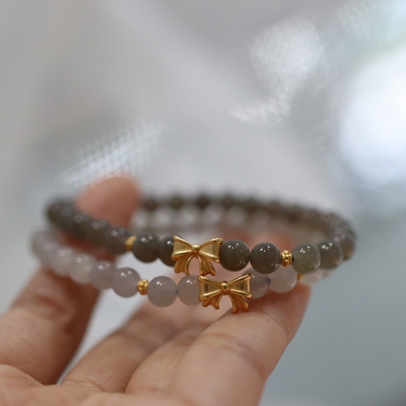 Bow  Smoked Purple Jade Single Wrap Bracelet