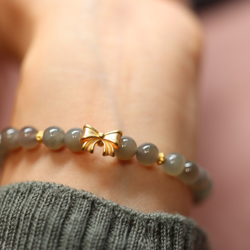 Bow  Smoked Purple Jade Single Wrap Bracelet