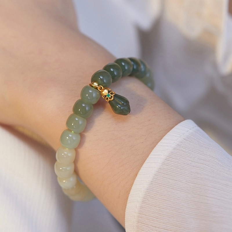 Lily of the Valley  Natural Gradient Emerald Jade stone Bracelet