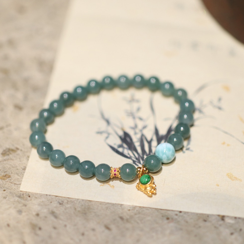 Natural ice blue Emerald jade stone Bracelet